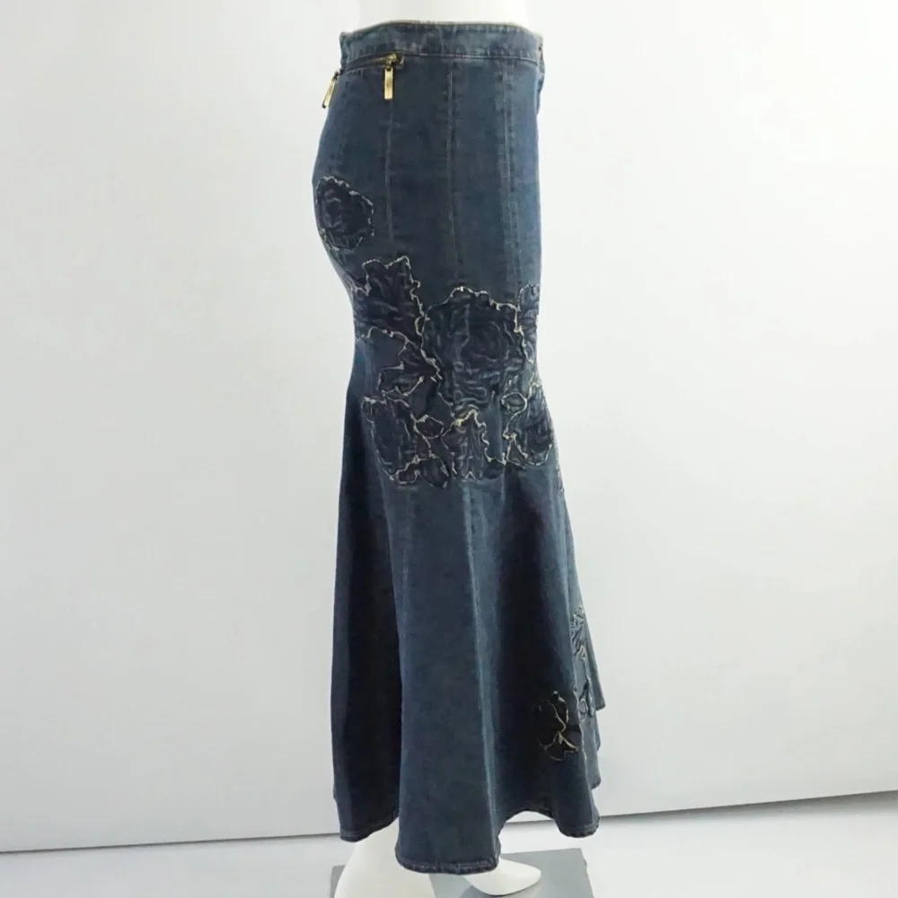 Roberto Cavalli Denim Skirt with Embroidery